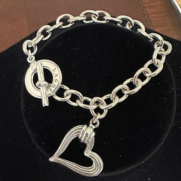 LAGOS Jewelry - NWP Lagos Sterling Silver Fluted Open Heart On Charm Bracelet  MSRP$450 Pristine